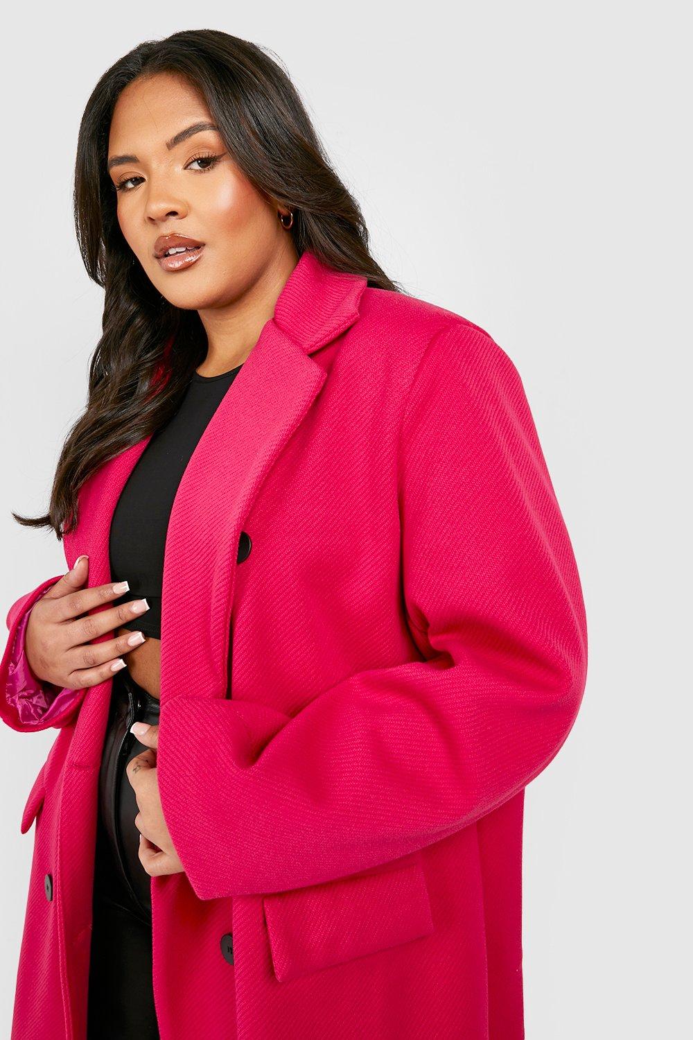 Plus size 2025 pink wool coat